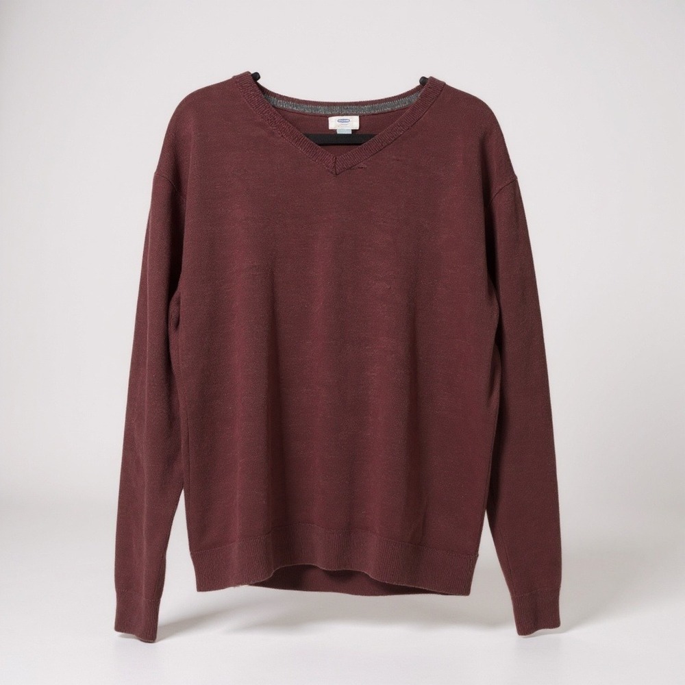 Old Navy Sweater V-Neck Burgundy Heather Knit Pullover XXL Classic Preppy Maroon